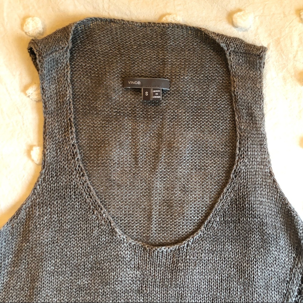 Vince Gray Tank Top 100% Linen Knit Scoop Neck